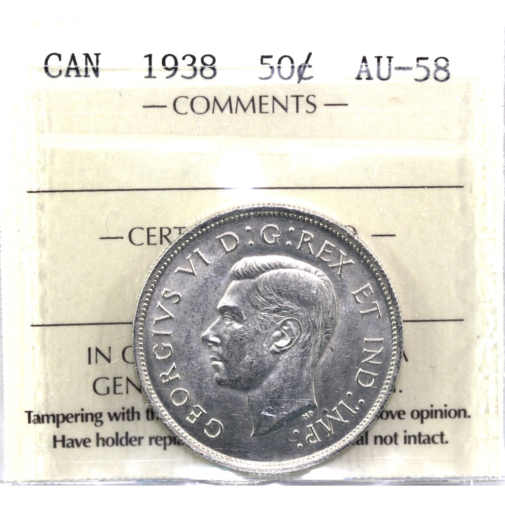 1938 Canada 50-cents ICCS Certified AU58