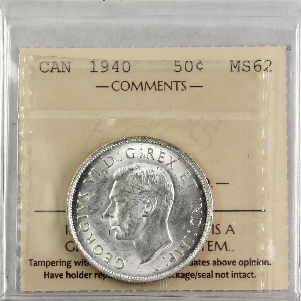 1940 Canada 50-cents ICCS Certified MS62