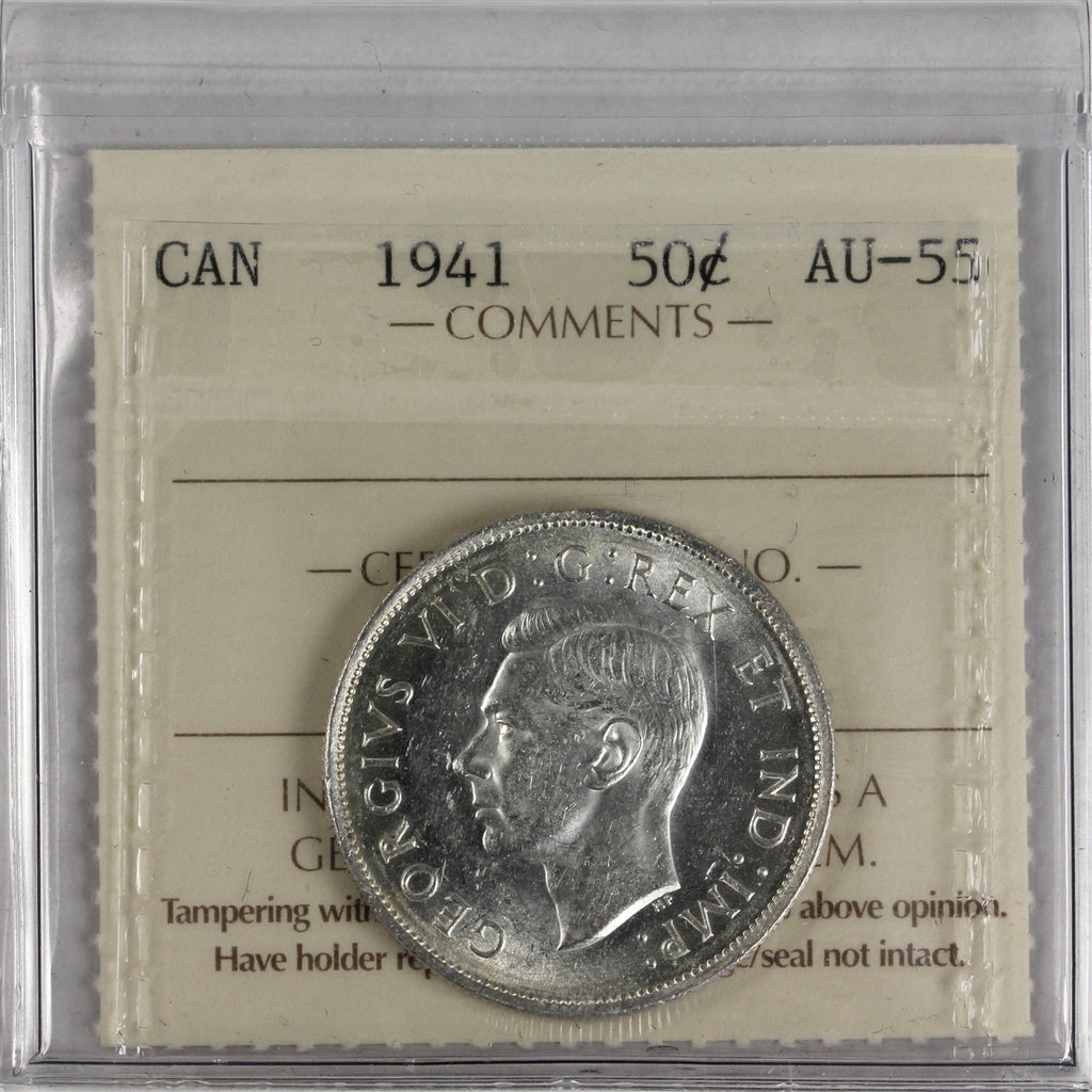 1941 Canada 50-cents ICCS Certified AU55