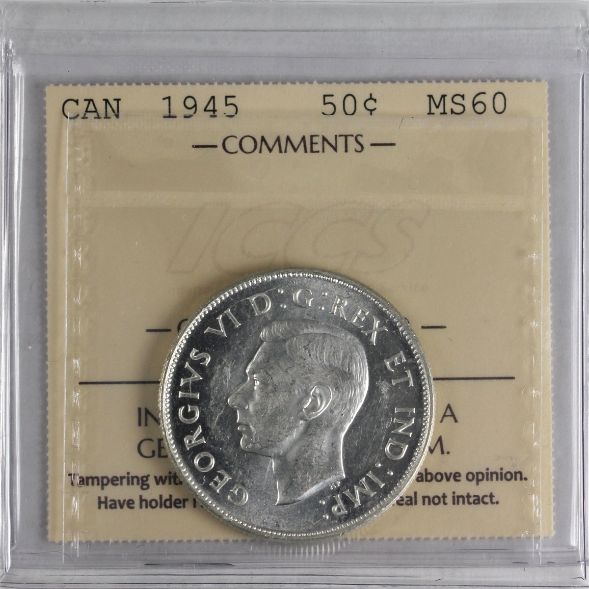 1945 Canada 50-cents ICCS Certified MS60