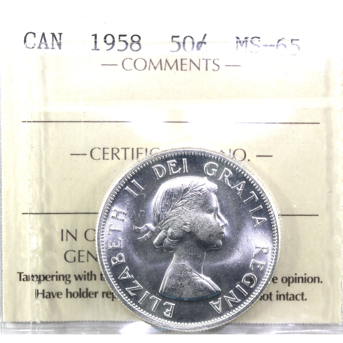 1958 Canada 50-cents ICCS Certified MS65