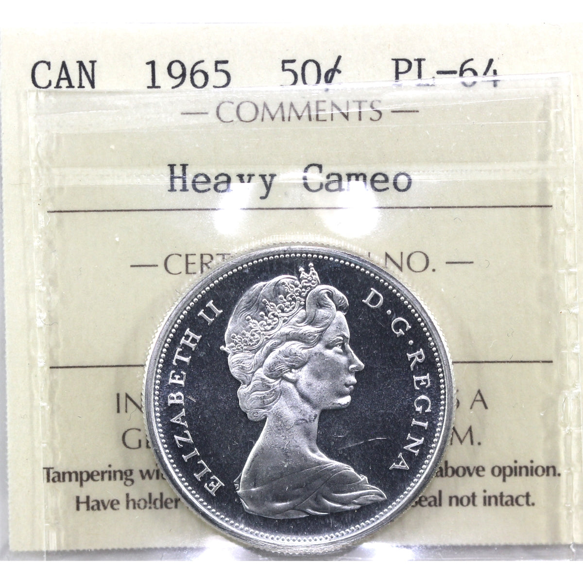 1965 Canada 50-cents ICCS Certified PL64 Heavy Cameo