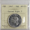 1947 Curved Right 7 50-cents ICCS Certified AU55
