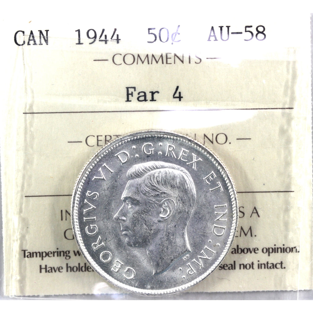 1944 Far 4 Canada 50-cents ICCS Certified AU58