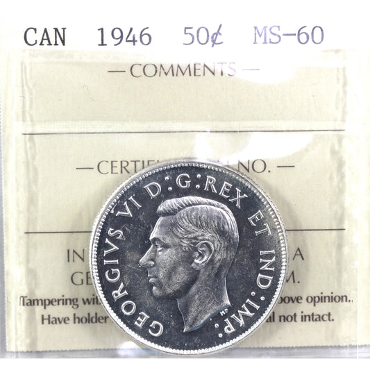 1946 Canada 50-cents ICCS Certified MS60