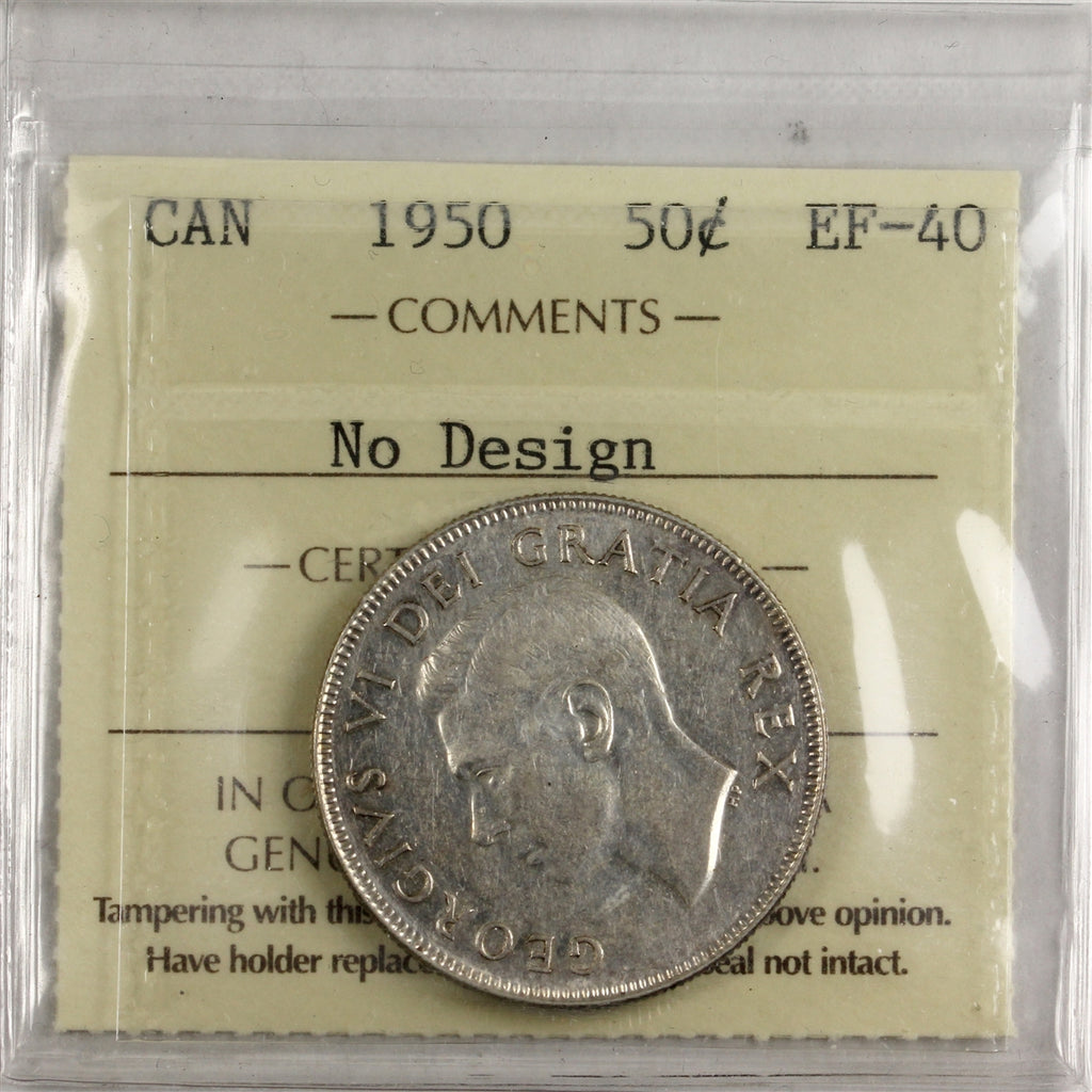 1950 No Design Canada 50-cents ICCS Certified EF40