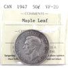 1947 Maple Leaf Canada 50-cents ICCS Certified VF20