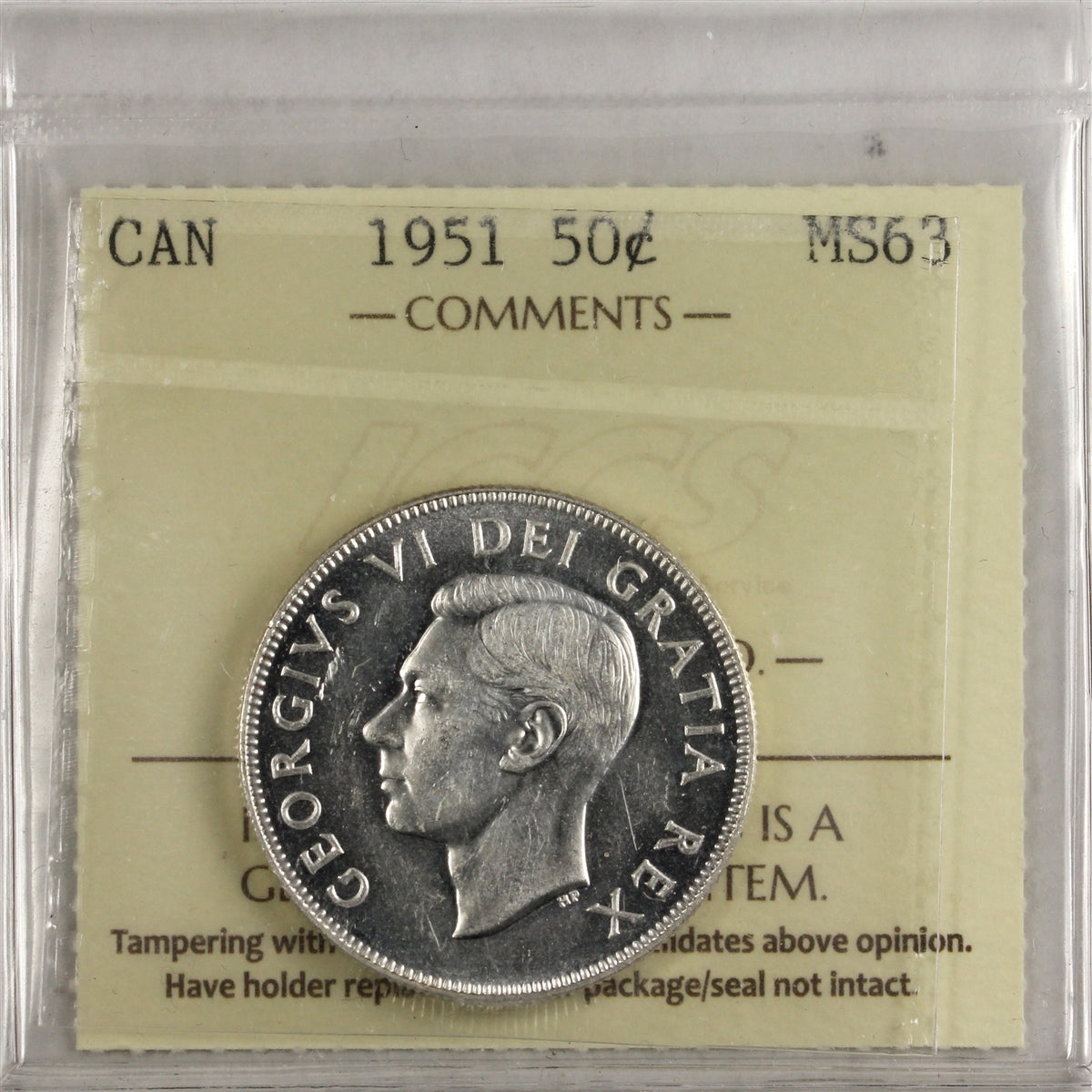 1951 Canada 50-cents ICCS Certified MS63