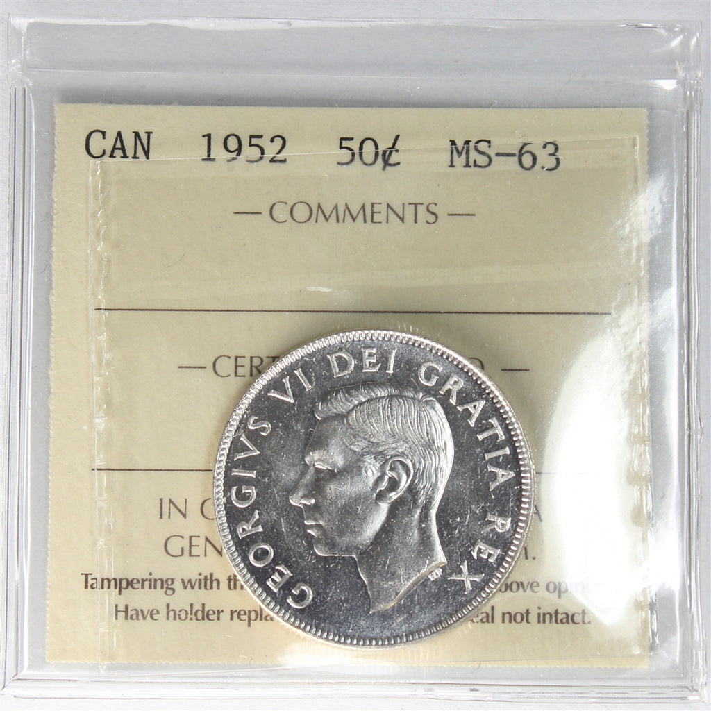1952 Canada 50-cents ICCS Certified MS63