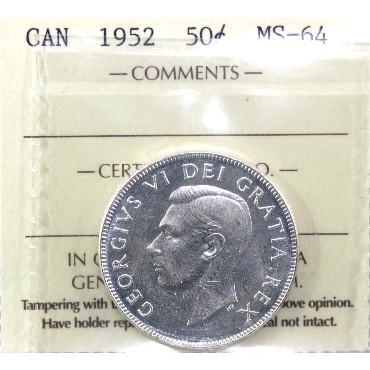 1952 Canada 50-cents ICCS Certified MS64
