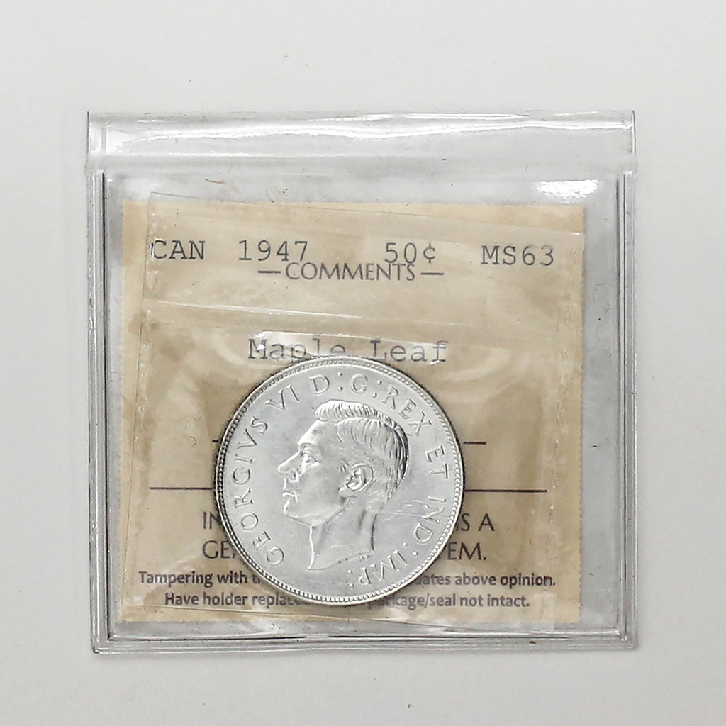 1947 Maple Leaf Canada 50-cents ICCS Certified MS63