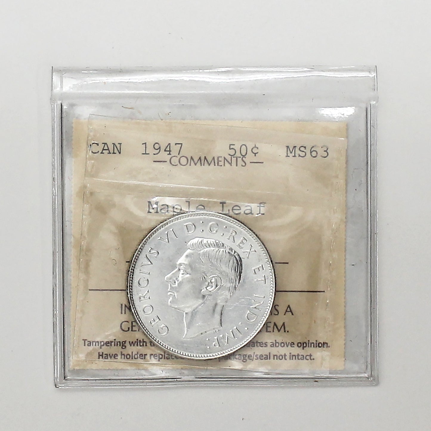 1947 Maple Leaf Canada 50-cents ICCS Certified MS63
