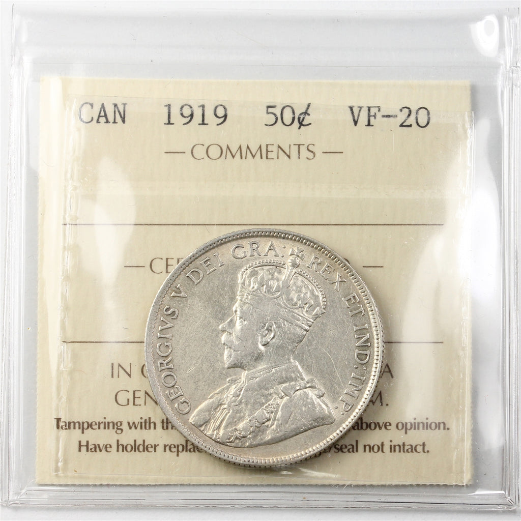 1919 Canada 50-cents ICCS Certified VF20