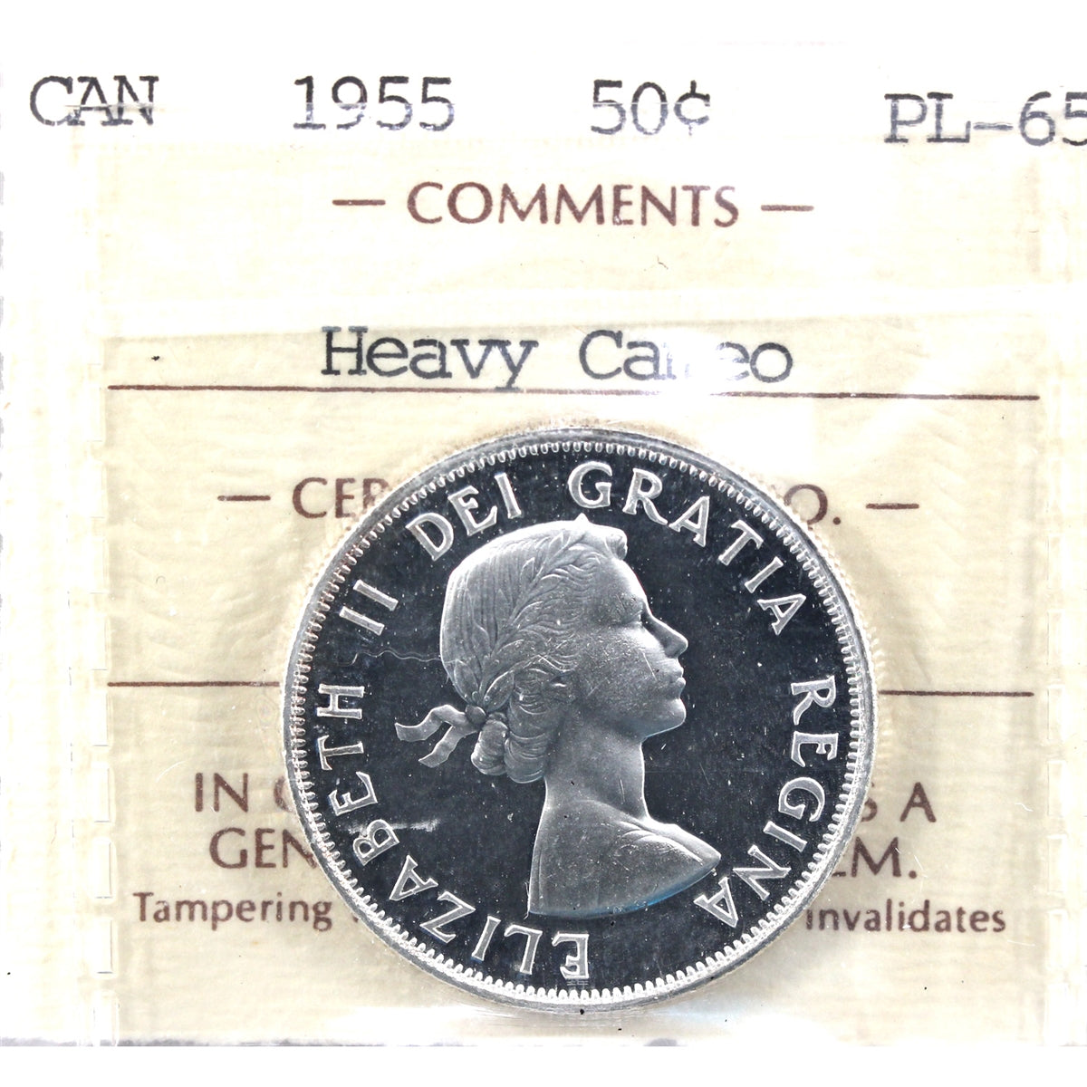 1955 Canada 50-cents ICCS Certified PL65 Heavy Cameo