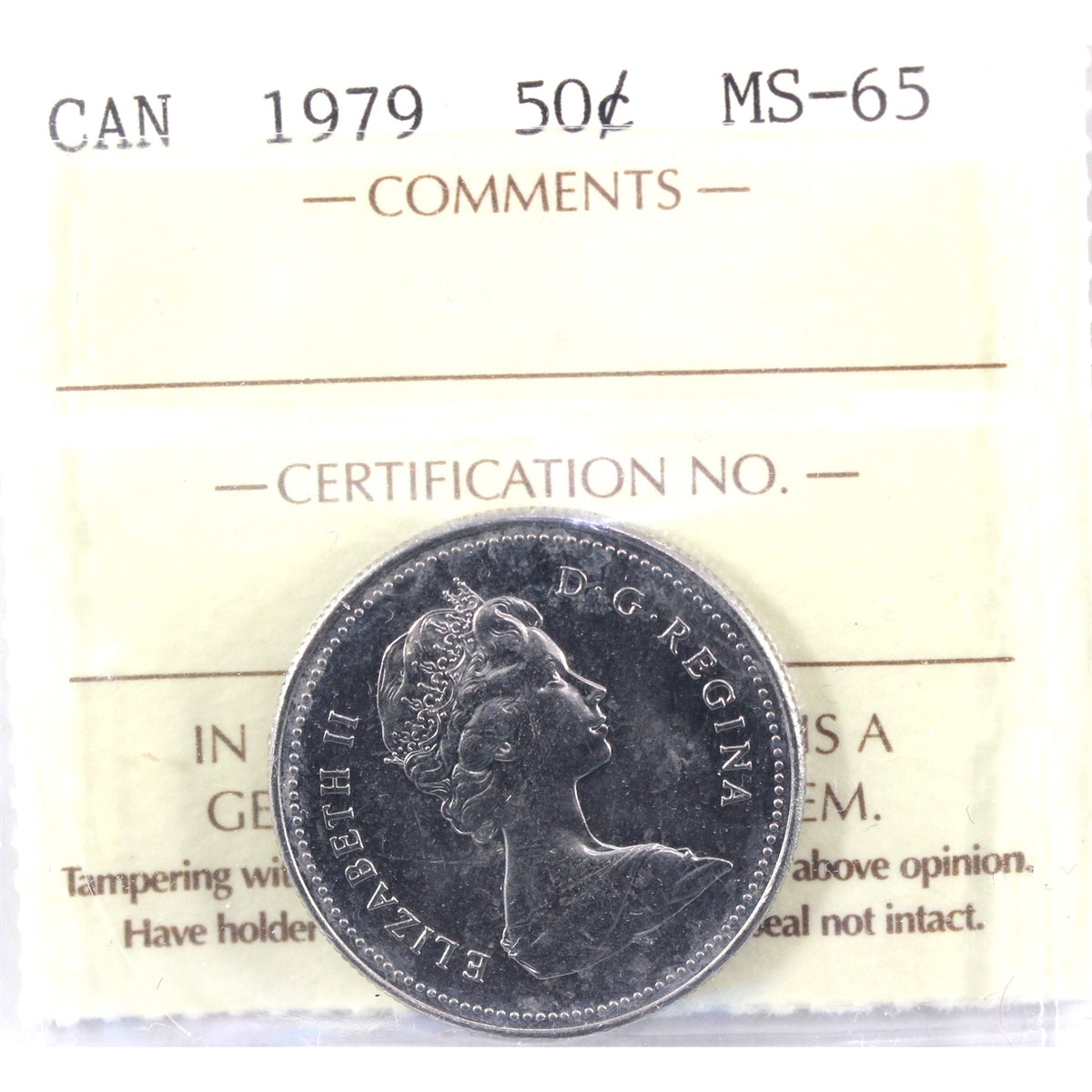 1979 Round Bust Canada 50-cents ICCS Certified MS65