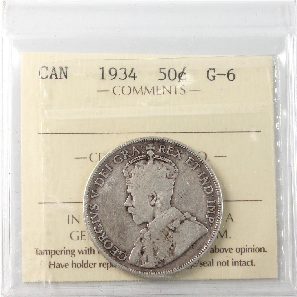 1934 Canada 50-cents ICCS Certified G6