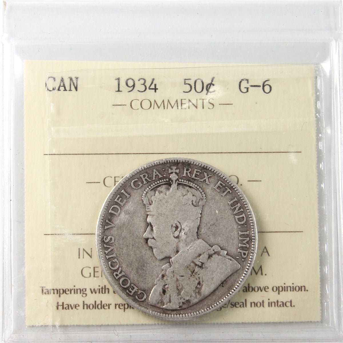 1934 Canada 50-cents ICCS Certified G6