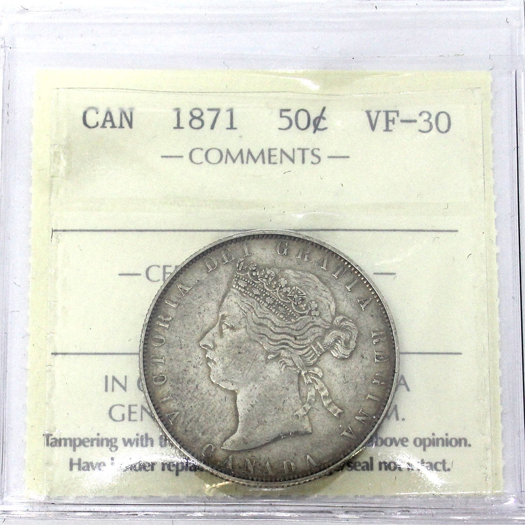 1871 Canada 50-cents ICCS Certified VF30