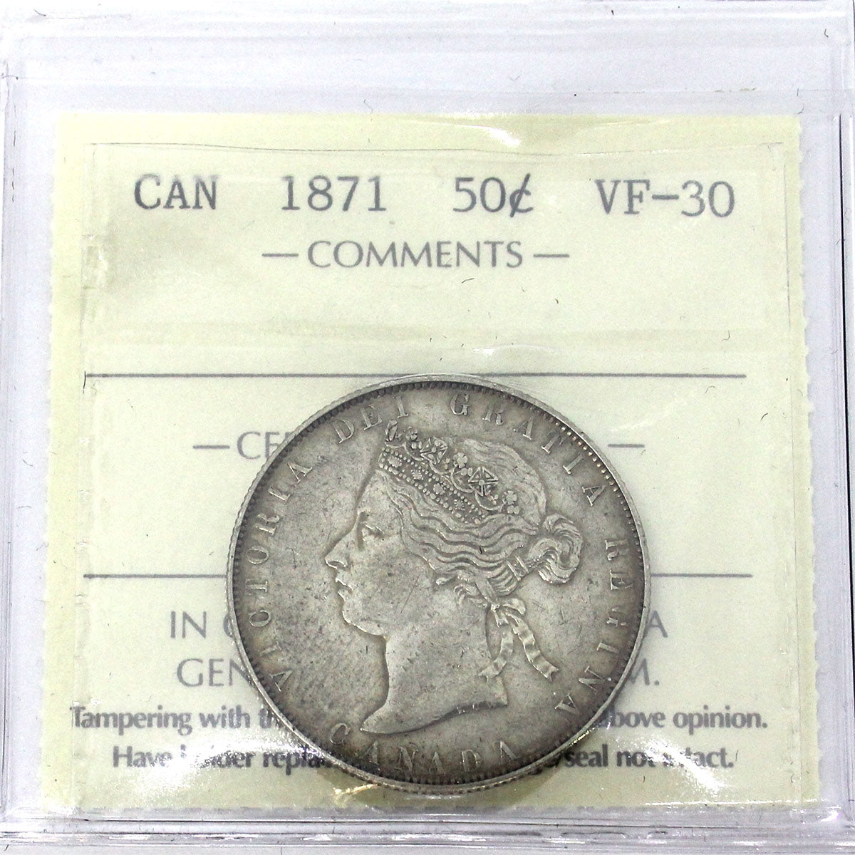 1871 Canada 50-cents ICCS Certified VF30