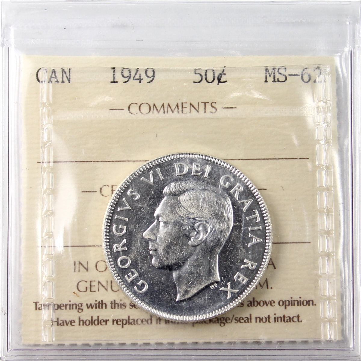 1949 Canada 50-cents ICCS Certified MS62