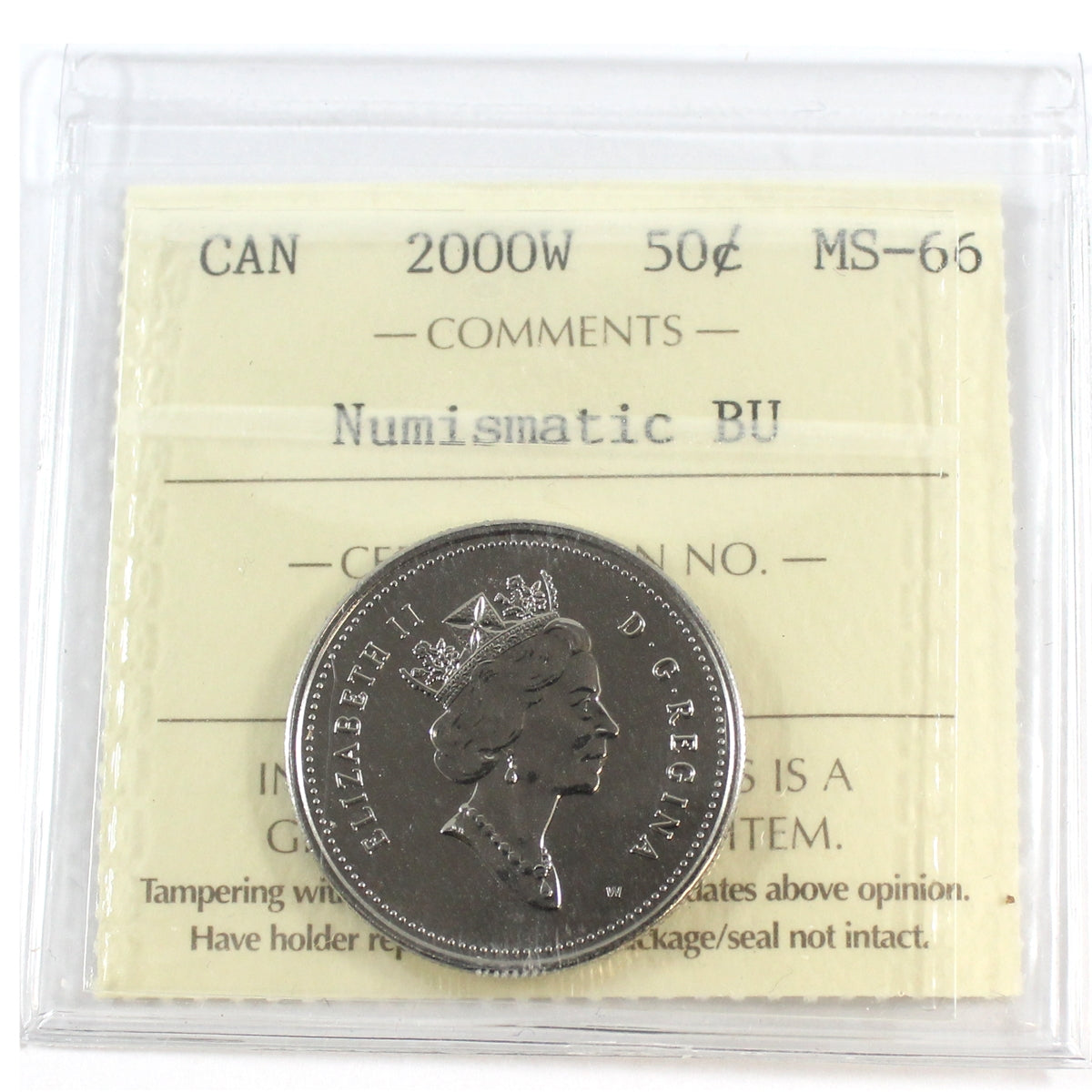 2000W Canada 50-cents ICCS Certified MS66 NBU