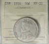 1934 Canada 50-cents ICCS Certified VF20