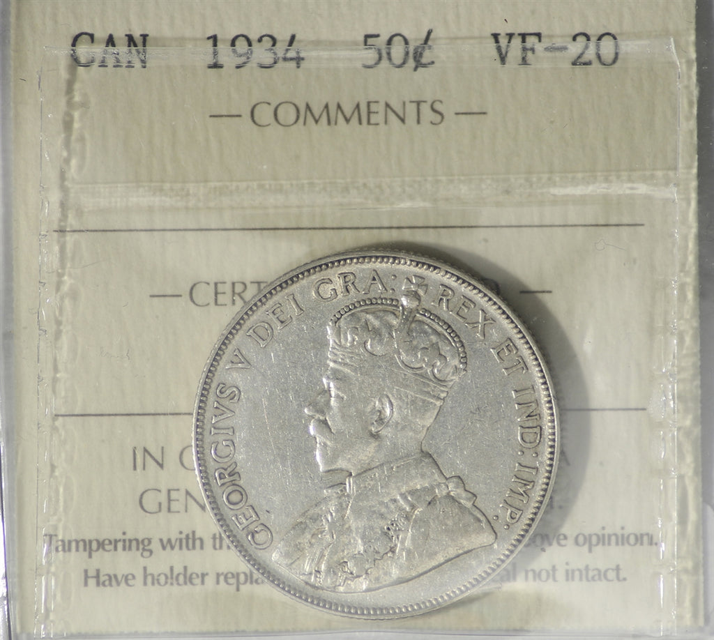 1934 Canada 50-cents ICCS Certified VF20