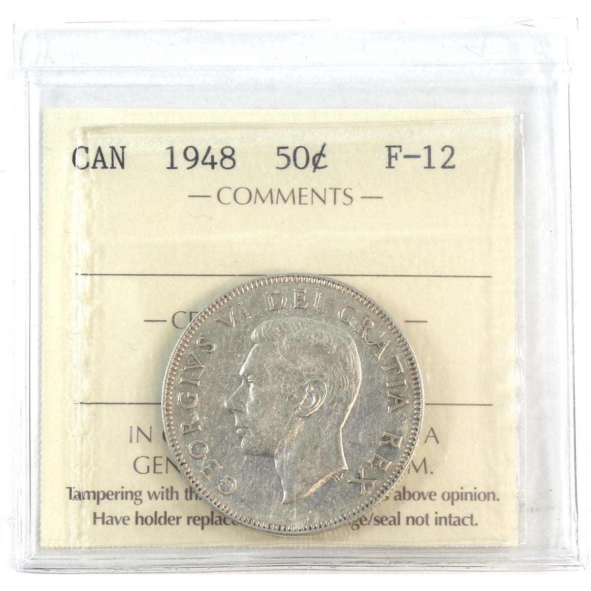 1948 Canada 50-cents ICCS Certified F12
