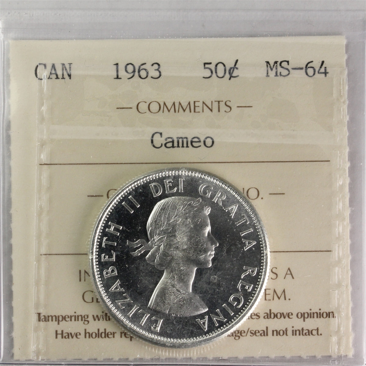 1963 Canada 50-cents ICCS Certified MS64 Cameo