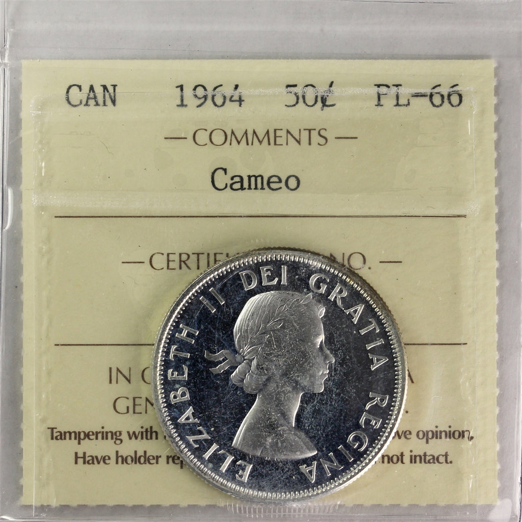 1964 Canada 50-cents ICCS Certified PL66 Cameo