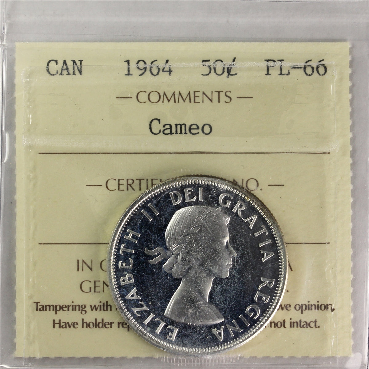 1964 Canada 50-cents ICCS Certified PL66 Cameo