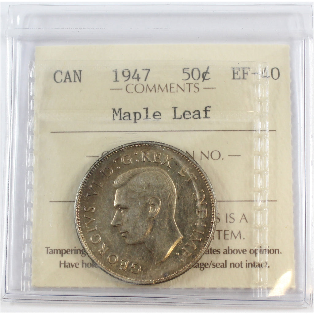 1947 Maple Leaf Canada 50-cents ICCS Certified EF40
