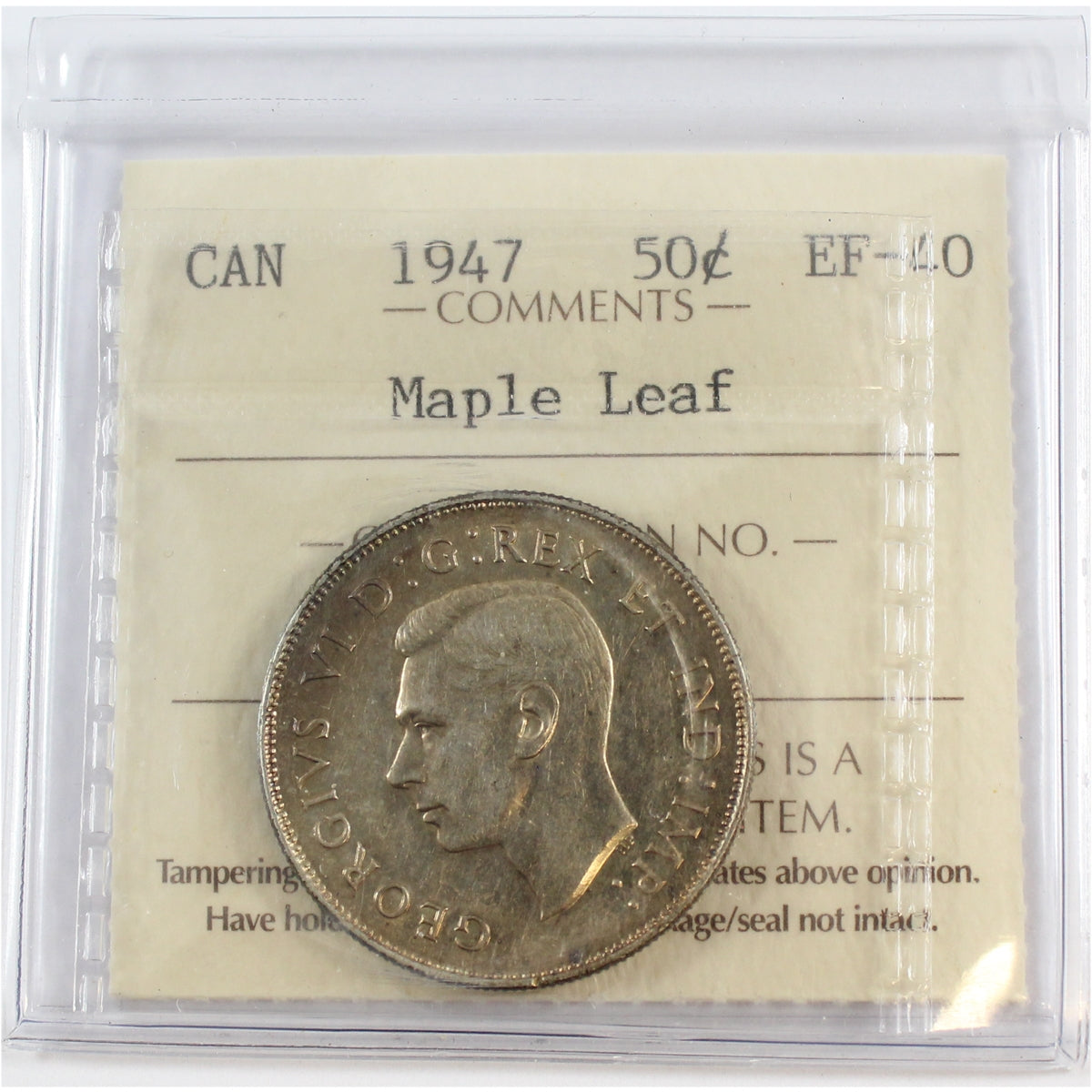 1947 Maple Leaf Canada 50-cents ICCS Certified EF40