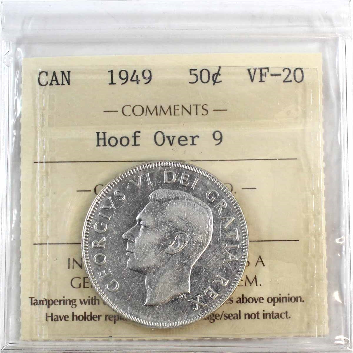 1949 Hoof Over 9 Canada 50-cents ICCS Certified VF20