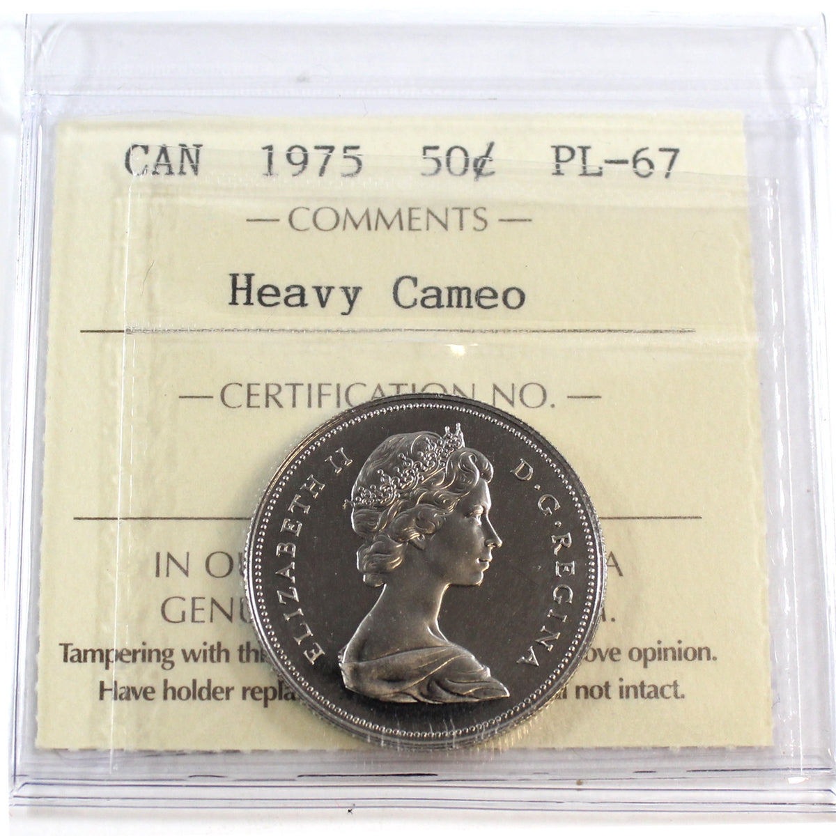 1975 Canada 50-cents ICCS Certified PL67 Heavy Cameo