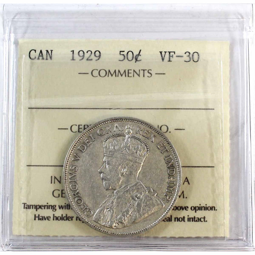 1929 Canada 50-cents ICCS Certified VF30