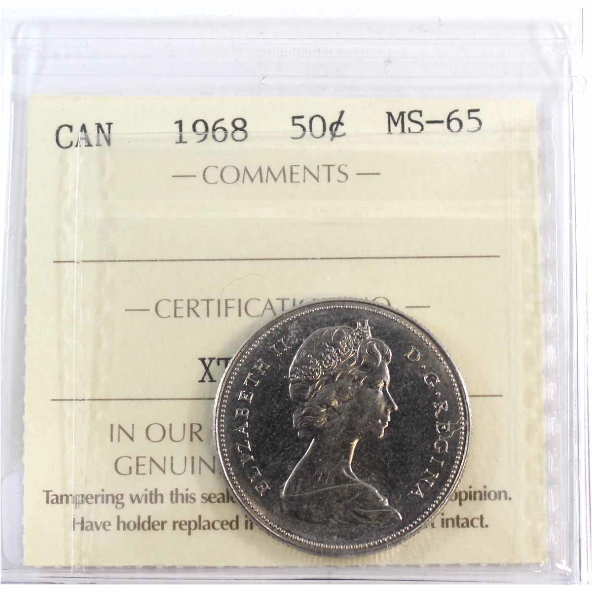1968 Canada 50-cents ICCS Certified MS65