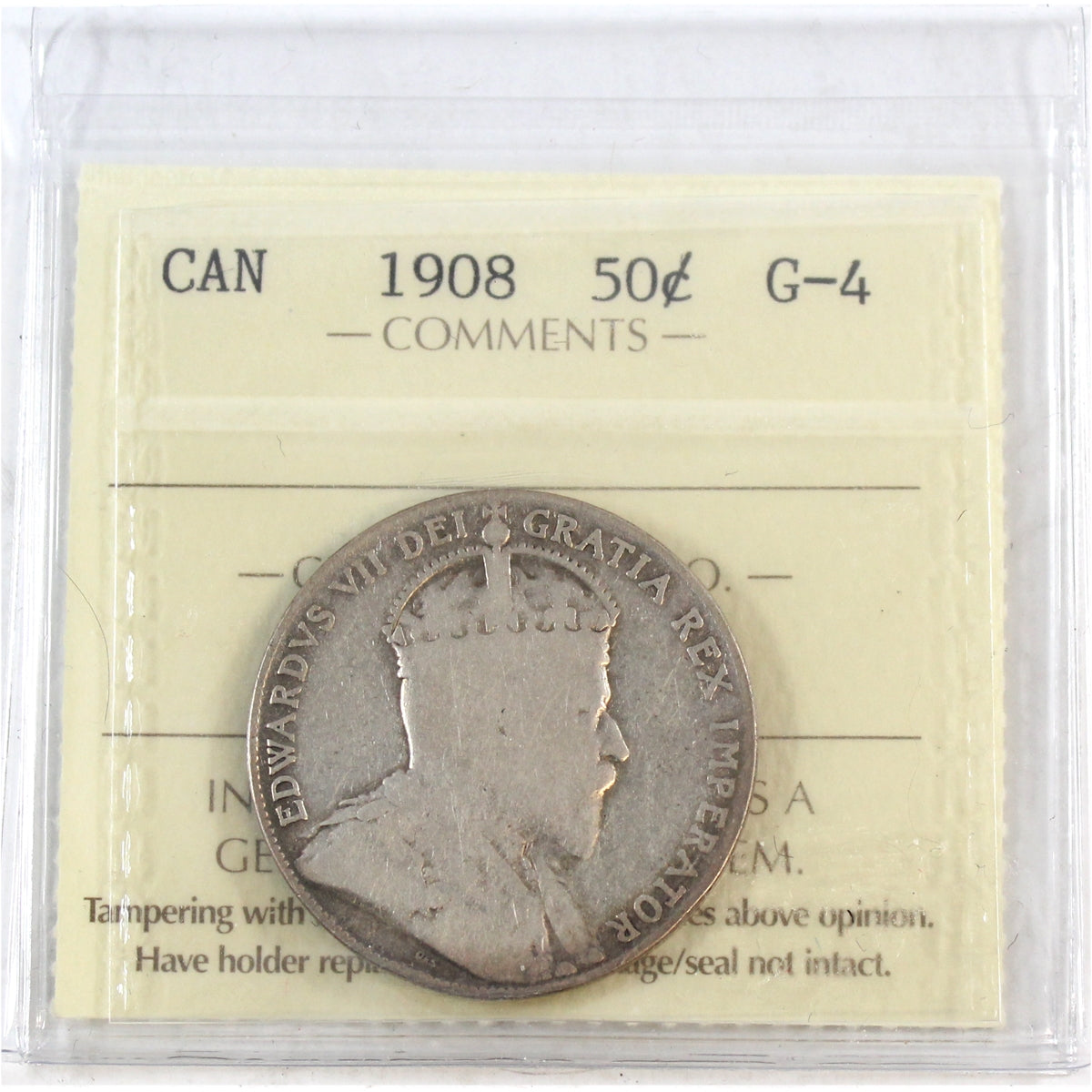 1908 Canada 50-cents ICCS Certified G4