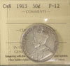 1913 Canada 50-cents ICCS Certified F12