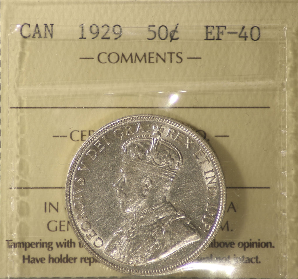 1929 Canada 50-cents ICCS Certified EF40