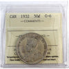 1932 Canada 50-cents ICCS Certified G6