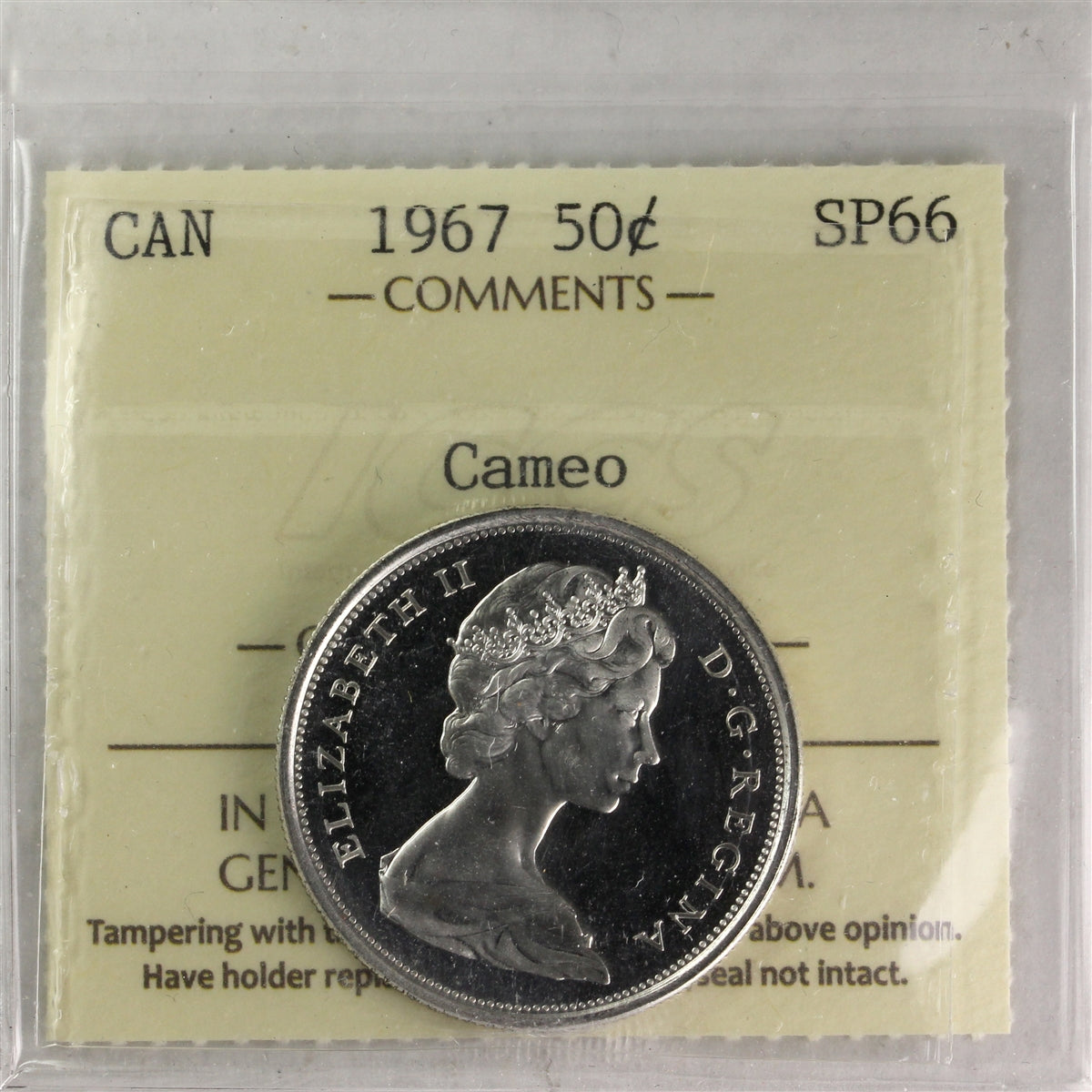 1967 Canada 50-cents ICCS Certified SP66 Cameo
