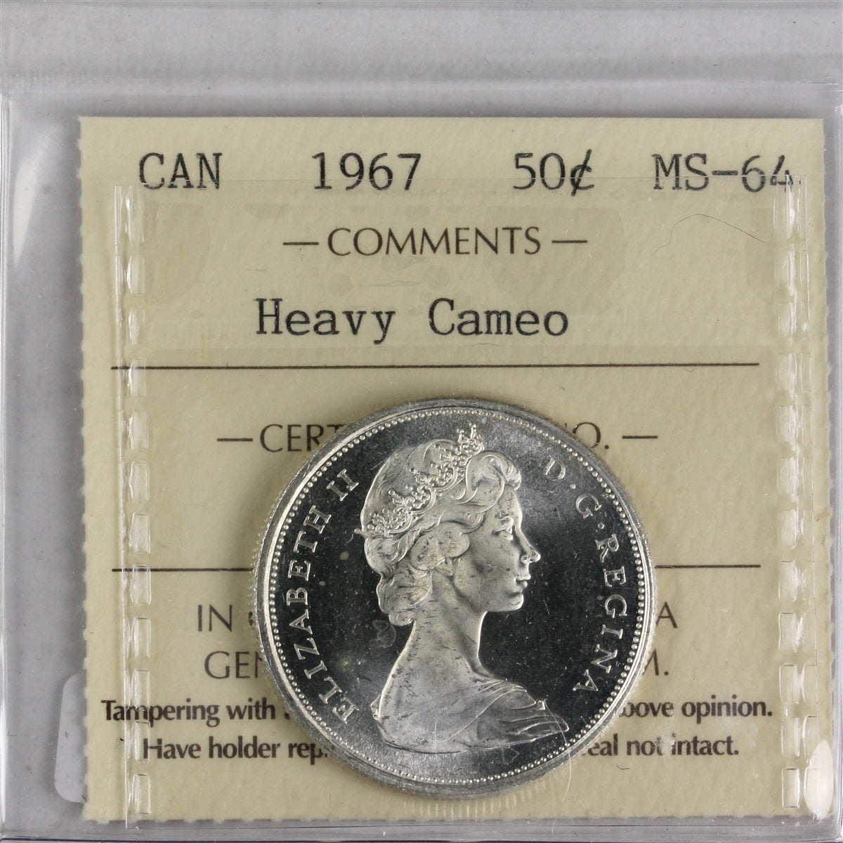 1967 Canada 50-cents ICCS Certified MS64 Heavy Cameo