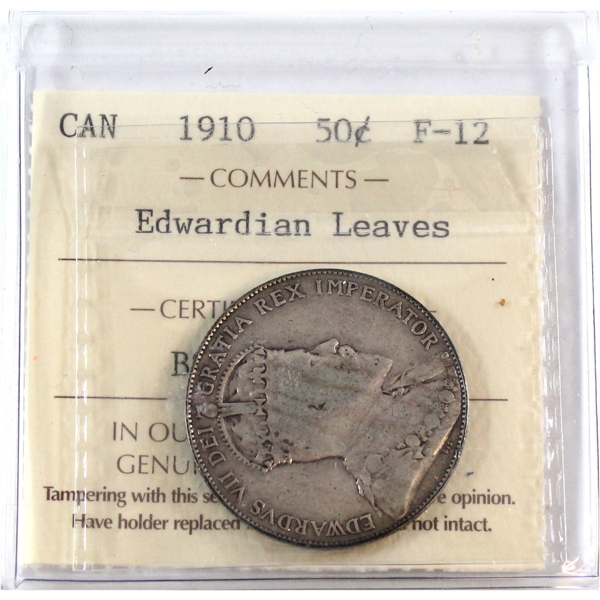 1910 Edwardian Leaves Canada 50-cents ICCS Certified F12