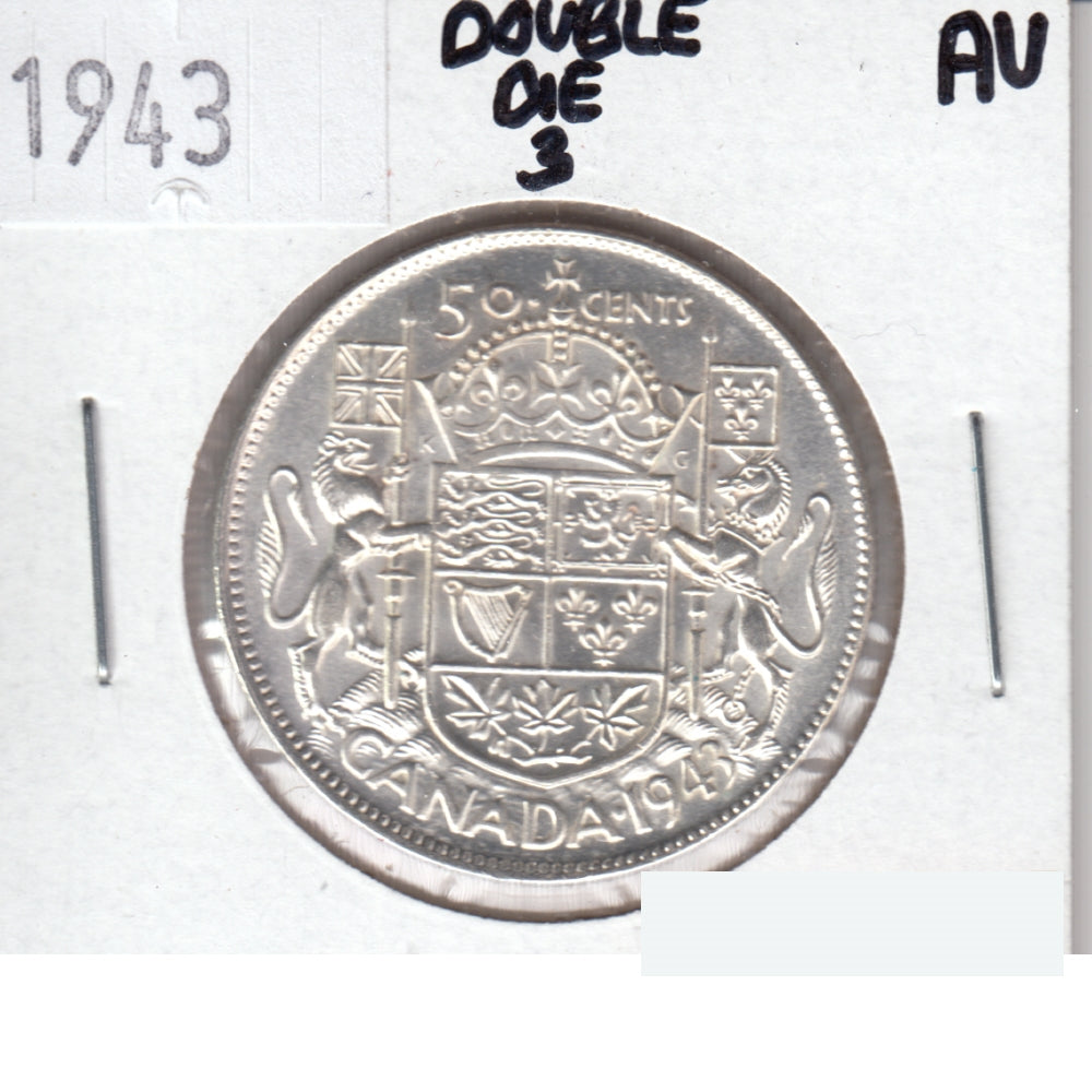 1943 Double Die Canada 50-cents Almost Uncirculated (AU50)