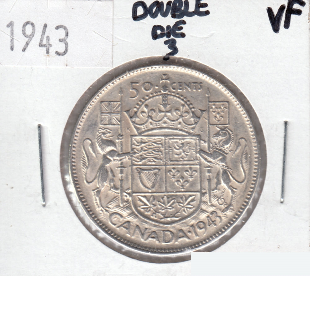 1943 Double Die Canada 50-cents Very Fine (VF20)