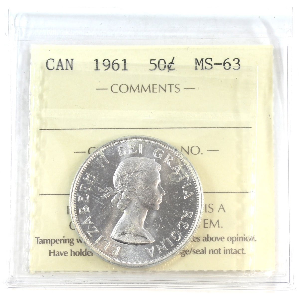 1961 Canada 50-cents ICCS Certified MS63