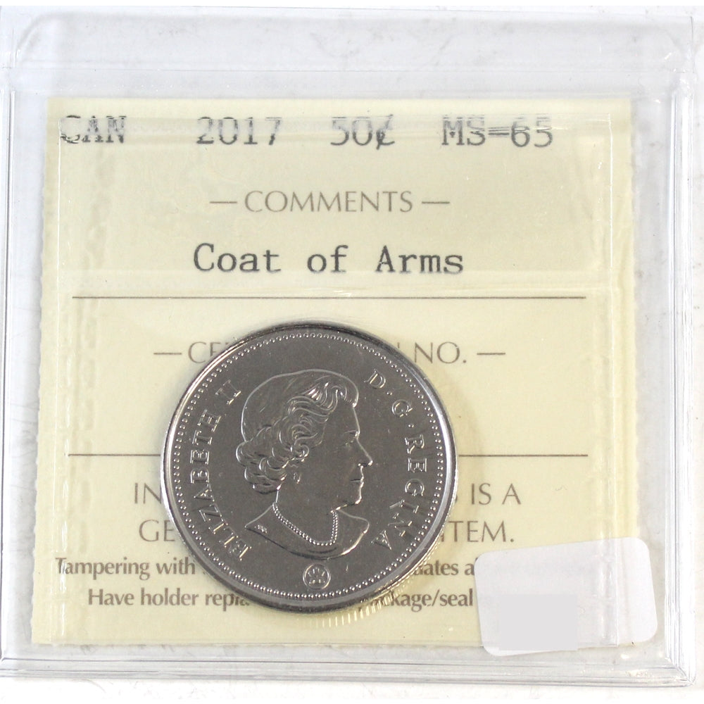 2017 Coat of Arms Canada 50-cents ICCS Certified MS65