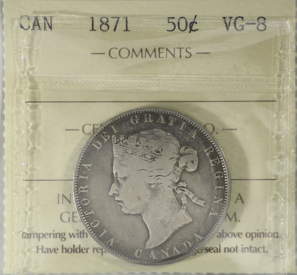1871 Canada 50-cents ICCS Certified VG8