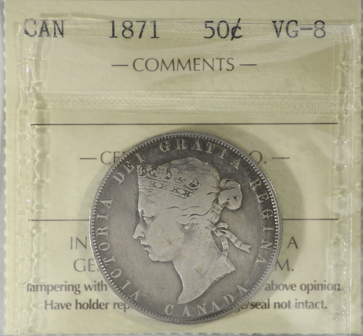 1871 Canada 50-cents ICCS Certified VG8